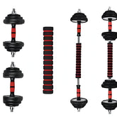 Huitich 15kg black dumbbells set with adjustable weights and red grip handles